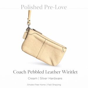 Coach Pebbled Leather Wristlet Cream Turnlock